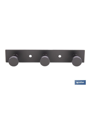 PERCHERO DE PARED NEGRO DE ACERO CON 3 POMOS 15,6 X 2,7 X 2,8 CM