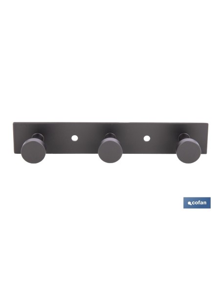PERCHERO DE PARED NEGRO DE ACERO CON 3 POMOS 15,6 X 2,7 X 2,8 CM