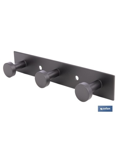 PERCHERO DE PARED NEGRO DE ACERO CON 3 POMOS 15,6 X 2,7 X 2,8 CM