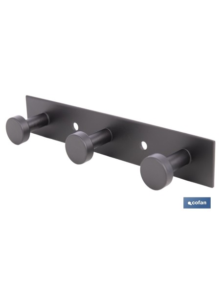 PERCHERO DE PARED NEGRO DE ACERO CON 3 POMOS 15,6 X 2,7 X 2,8 CM
