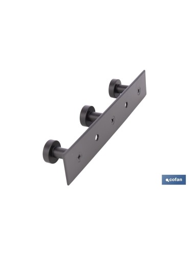PERCHERO DE PARED NEGRO DE ACERO CON 3 POMOS 15,6 X 2,7 X 2,8 CM
