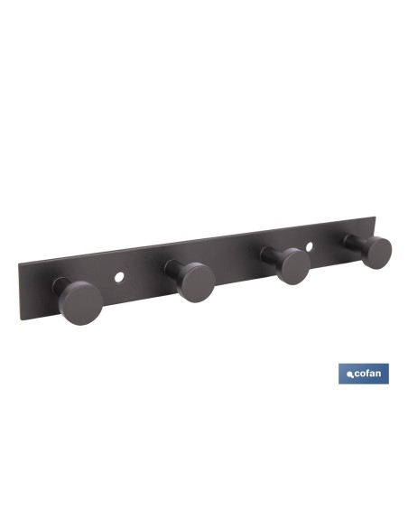 PERCHERO DE PARED NEGRO DE ACERO CON 4 POMOS 21,6 X 2,7 X 2,8 CM