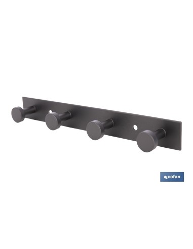PERCHERO DE PARED NEGRO DE ACERO CON 4 POMOS 21,6 X 2,7 X 2,8 CM