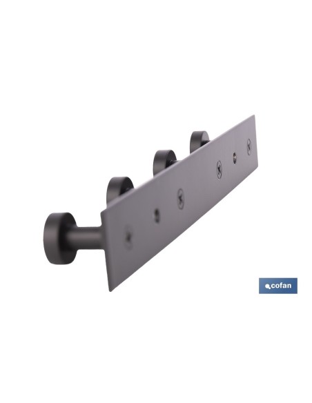 PERCHERO DE PARED NEGRO DE ACERO CON 4 POMOS 21,6 X 2,7 X 2,8 CM