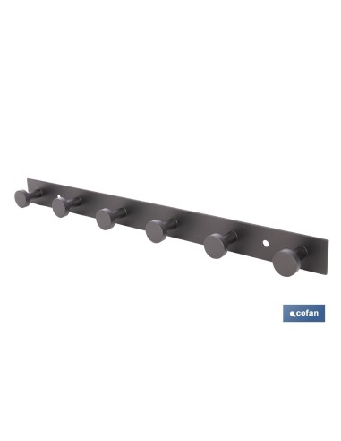 PERCHERO DE PARED NEGRO DE ACERO CON 6 POMOS 33,51 X 2,7 X 2,8 CM