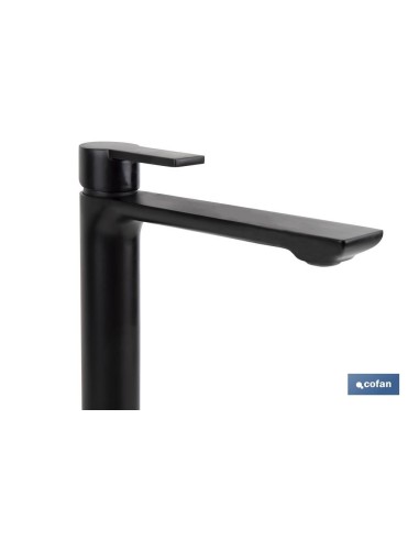 GRIFO ALTO MONOMANDO PARA LAVABO NEGRO MATE MODELO KERCH 25mm
