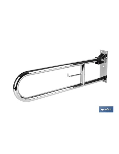 BARRA ABATIBLE PARA APOYO CON ACCESORIO DE PAPEL HIGIENICO 74 cm