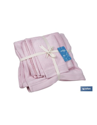 JUEGO DE 3 TOALLAS ROSA CLARO 580 G/M2 GAMA FLOR 30X50 50X100 70X140 CM