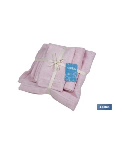 JUEGO DE 3 TOALLAS ROSA CLARO 580 G/M2 GAMA FLOR 30X50 50X100 70X140 CM 2