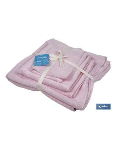 JUEGO DE 3 TOALLAS ROSA CLARO 580 G/M2 GAMA FLOR 30X50 50X100 70X140 CM