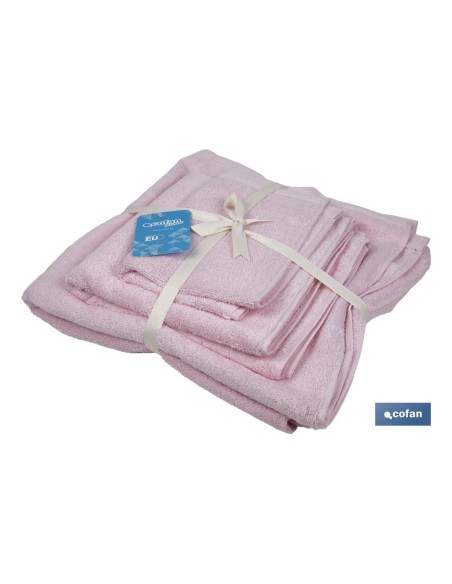 JUEGO DE 3 TOALLAS ROSA CLARO 580 G/M2 GAMA FLOR 30X50 50X100 70X140 CM