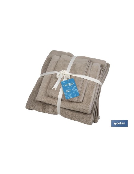 JUEGO DE 3 TOALLAS BEIGE 580 G/M2 GAMA ABISINIA 30X50 50X100 70X140 CM