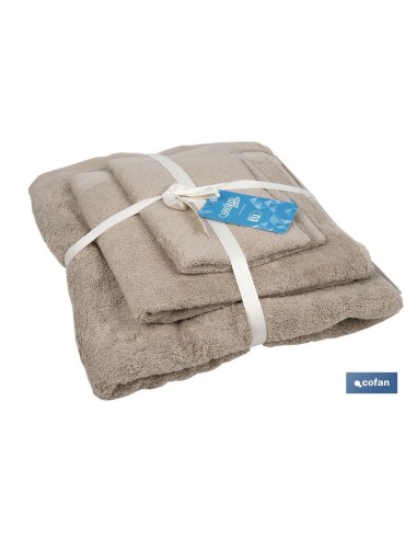 JUEGO DE 3 TOALLAS BEIGE 580 G/M2 GAMA ABISINIA 30X50 50X100 70X140 CM
