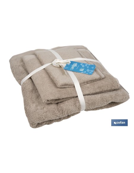 JUEGO DE 3 TOALLAS BEIGE 580 G/M2 GAMA ABISINIA 30X50 50X100 70X140 CM