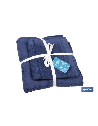 JUEGO DE 3 TOALLAS AZUL MARINO 580 G/M2 GAMA MARIN 30X50 50X100 70X140 CM