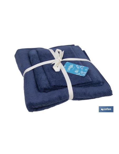 JUEGO DE 3 TOALLAS AZUL MARINO 580 G/M2 GAMA MARIN 30X50 50X100 70X140 CM