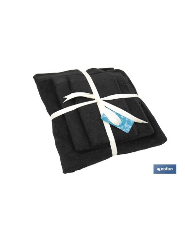 JUEGO DE 3 TOALLAS NEGRO 580 G/M2 GAMA BRILLANTE 30X50 50X100 70X140 CM
