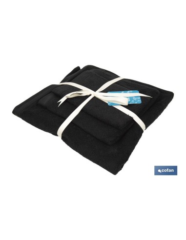 JUEGO DE 3 TOALLAS NEGRO 580 G/M2 GAMA BRILLANTE 30X50 50X100 70X140 CM