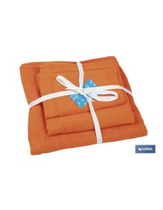 JUEGO DE 3 TOALLAS NARANJA 580 G/M2 GAMA AMANECER 30X50 50X100 70X140 CM