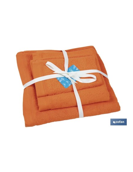 JUEGO DE 3 TOALLAS NARANJA 580 G/M2 GAMA AMANECER 30X50 50X100 70X140 CM