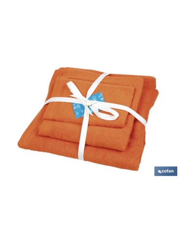 JUEGO DE 3 TOALLAS NARANJA 580 G/M2 GAMA AMANECER 30X50 50X100 70X140 CM