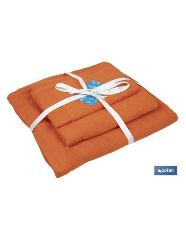 JUEGO DE 3 TOALLAS NARANJA 580 G/M2 GAMA AMANECER 30X50 50X100 70X140 CM