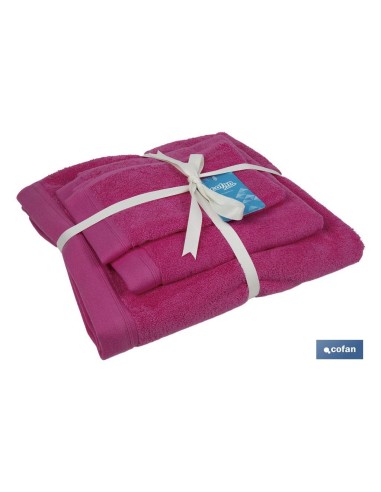 JUEGO DE 3 TOALLAS FUCSIA 580 G/M2 GAMA PRIMAVERA 30X50 50X100 70X140 CM