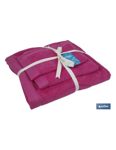 JUEGO DE 3 TOALLAS FUCSIA 580 G/M2 GAMA PRIMAVERA 30X50 50X100 70X140 CM
