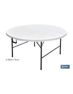 MESA REDONDA PLEGABLE BLANCA 180x74cm