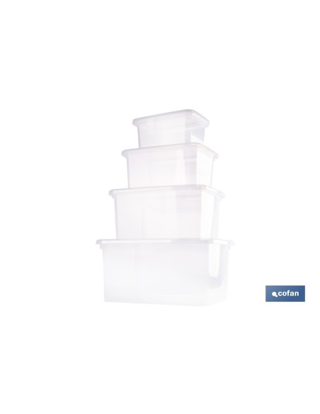 PACK DE 4 CAJAS DE ALMACENAJE TRANSPARENTES 4 L + 8 L + 15 L + 26 L