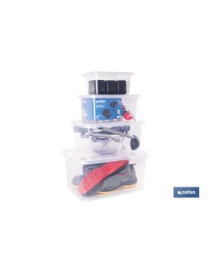 PACK DE 4 CAJAS DE ALMACENAJE TRANSPARENTES 4 L + 8 L + 15 L + 26 L 2