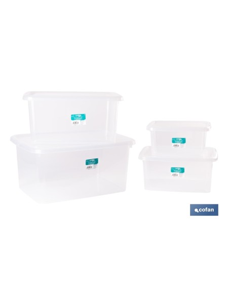 PACK DE 4 CAJAS DE ALMACENAJE TRANSPARENTES 4 L + 8 L + 15 L + 26 L