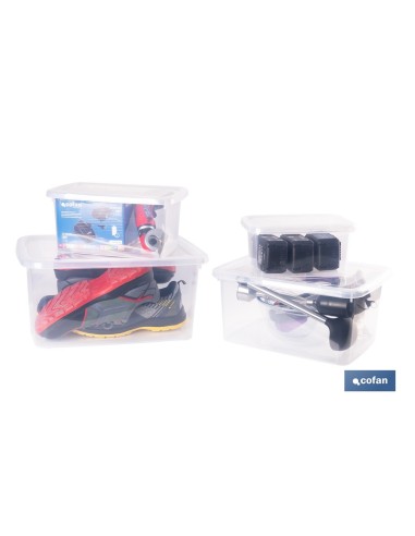 PACK DE 4 CAJAS DE ALMACENAJE TRANSPARENTES 4 L + 8 L + 15 L + 26 L