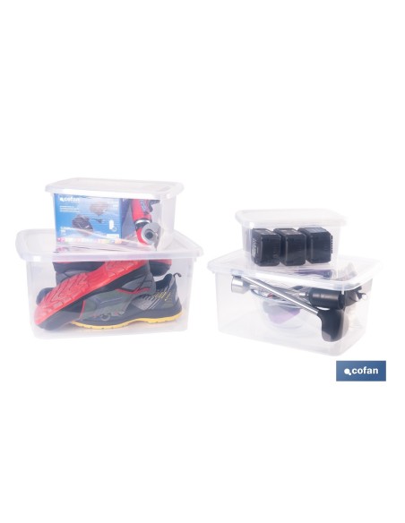 PACK DE 4 CAJAS DE ALMACENAJE TRANSPARENTES 4 L + 8 L + 15 L + 26 L