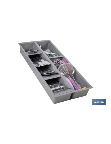 ORGANIZADOR PARA CAJÓN CON SEPARADORES DE COLOR GRIS 20 X 45 X 6,5 CM
