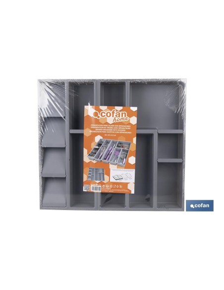 ORGANIZADOR PARA CAJÓN CON SEPARADORES DE COLOR GRIS 50 X 45 X 6,5 CM