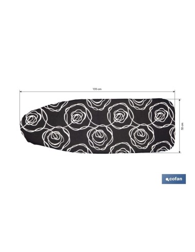 FUNDA ACOLCHADA PARA TABLA DE PLANCHAR 135 X 53 CM ROSAS NEGRAS