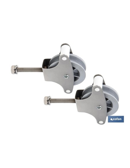 PACK 2 POLEAS PARA TENDEDERO ACERO INOXIDABLE 304 ROLDANA 4 CM