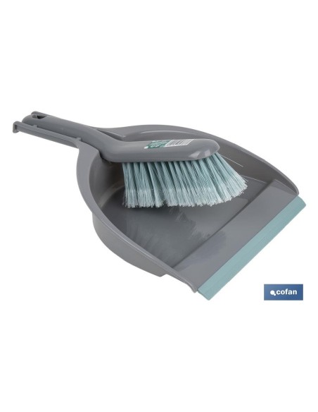 SET DE CEPILLO CON PALA Y BORDE DE GOMA COLOR TURQUESA/GRIS 33 x 23 x 9 CM