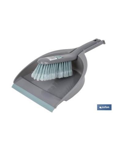 SET DE CEPILLO CON PALA Y BORDE DE GOMA COLOR TURQUESA/GRIS 33 x 23 x 9 CM