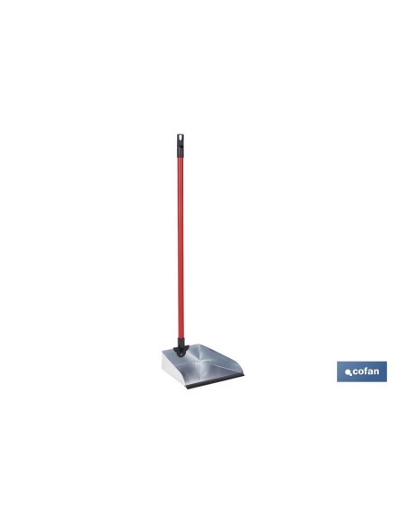 RECOGEDOR METÁLICO GALVANIZADO CON GOMA Y MANGO 83 X 24 CM