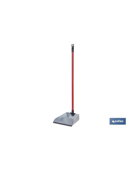 RECOGEDOR METÁLICO GALVANIZADO CON GOMA Y MANGO 83 X 24 CM