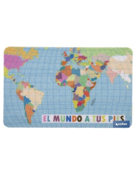 FELPUDO CON ESTAMPADO DIGITAL EL MUNDO 40 X 60 CM