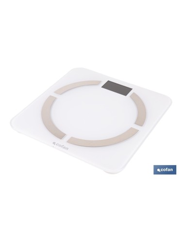 BÁSCULA DE BAÑO DIGITAL BLANCA CON PANTALLA LCD, USB Y MEDICIÓN IMC DE GRASA VISCERAL 30 X 30 X 2,2 CM
