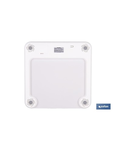 BÁSCULA DE BAÑO DIGITAL BLANCA CON PANTALLA LCD, USB Y MEDICIÓN IMC DE GRASA VISCERAL 30 X 30 X 2,2 CM