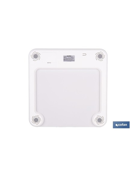 BÁSCULA DE BAÑO DIGITAL BLANCA CON PANTALLA LCD, USB Y MEDICIÓN IMC DE GRASA VISCERAL 30 X 30 X 2,2 CM