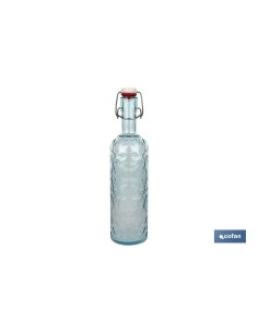 BOTELLA DE VIDRIO TRANSPARENTE AZUL CLARO CON CIERRE DE ESTRIBO 1 L