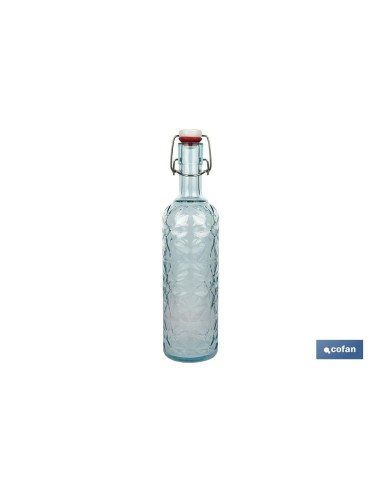 BOTELLA DE VIDRIO TRANSPARENTE AZUL CLARO CON CIERRE DE ESTRIBO 1 L VENTA UNITARIA