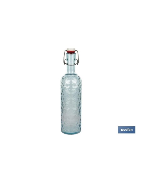 BOTELLA DE VIDRIO TRANSPARENTE AZUL CLARO CON CIERRE DE ESTRIBO 1 L VENTA UNITARIA