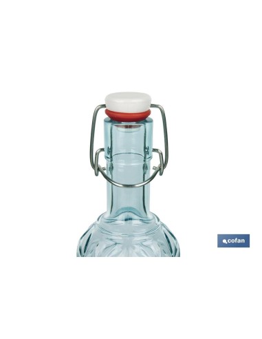 BOTELLA DE VIDRIO TRANSPARENTE AZUL CLARO CON CIERRE DE ESTRIBO 1 L VENTA UNITARIA